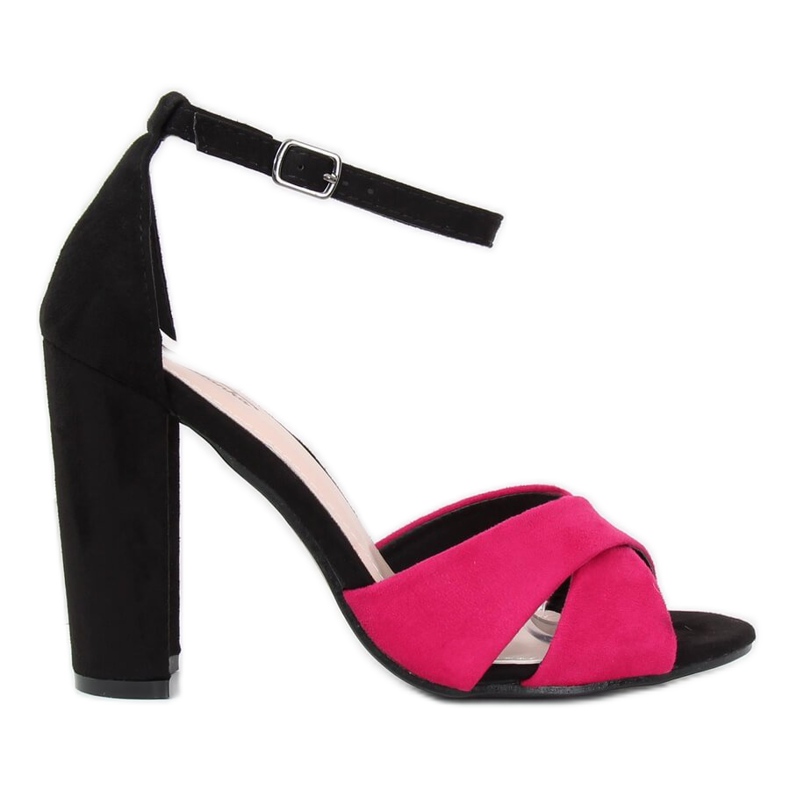 Sandálias pretas no poste 369-34 Fuchsia preto rosa