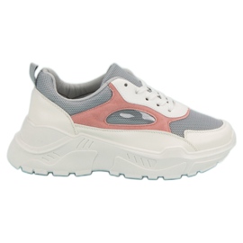 Tênis na plataforma branco cinza rosa