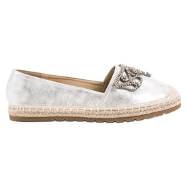 Ideal Shoes Alpercatas prateadas com enfeites cinza