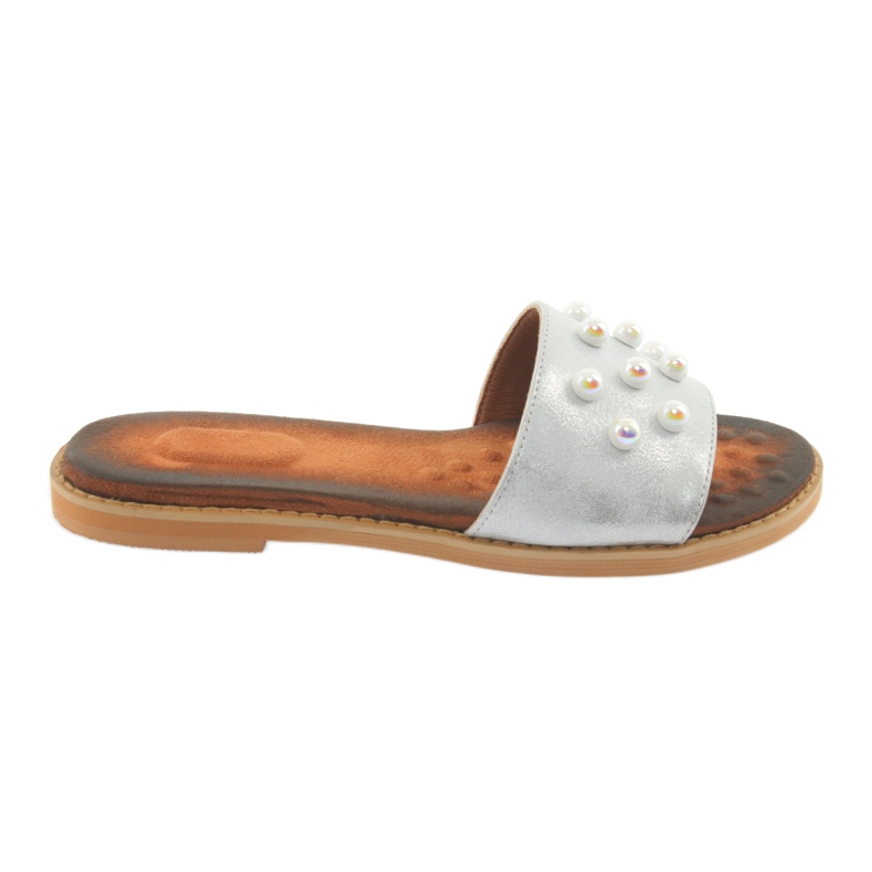 M.Daszyński Flip -flops femininos 1837 decorado com pérolas cinza M.Daszyński Flip -flops femininos 1837 decorado com pérolas cinza