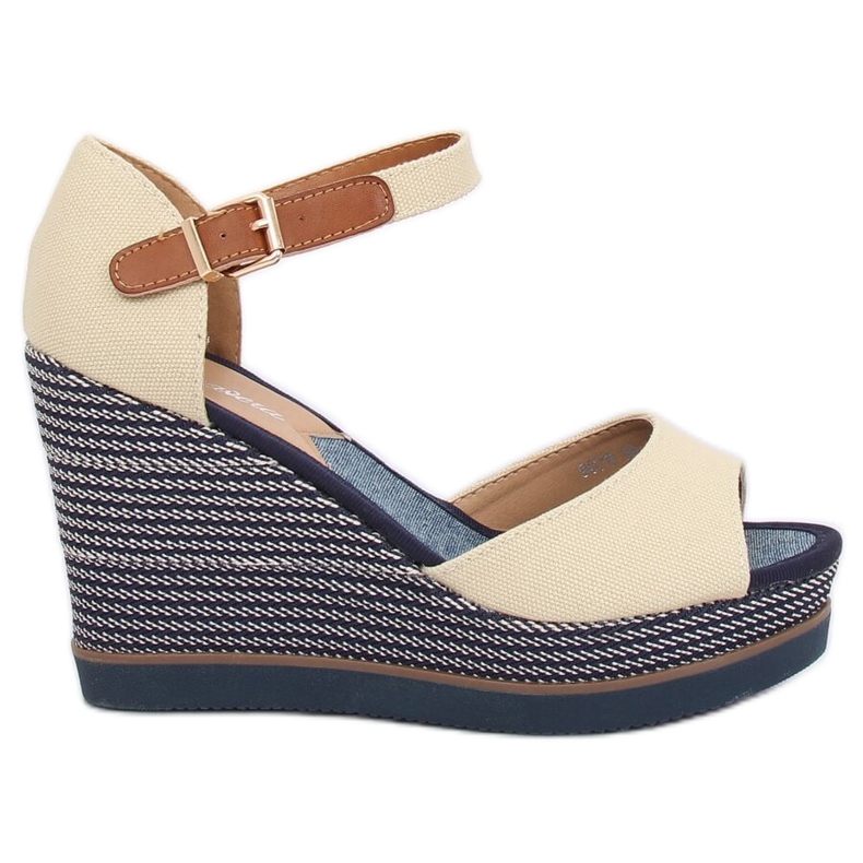 Sandálias bege com salto em cunha 9079 Bege