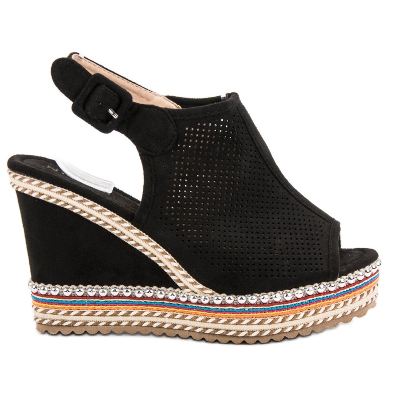 Nio Nio Sandálias de cunha embutidas preto