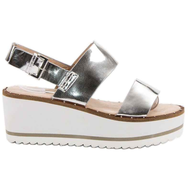 Corina Sandálias prateadas na plataforma cinza