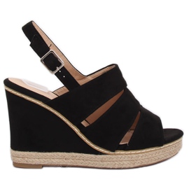 Sandálias Pretas com Salto Cunha 9069 Pretas preto Sandálias Pretas com Salto Cunha 9069 Pretas preto