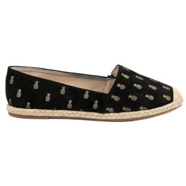 Lucky Shoes Alpercatas pretas com abacaxi preto Lucky Shoes Alpercatas pretas com abacaxi preto