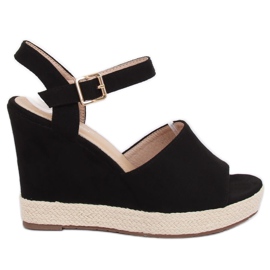 Sandálias pretas em uma cunha preta FD-5M14 preta preto Sandálias pretas em uma cunha preta FD-5M14 preta preto