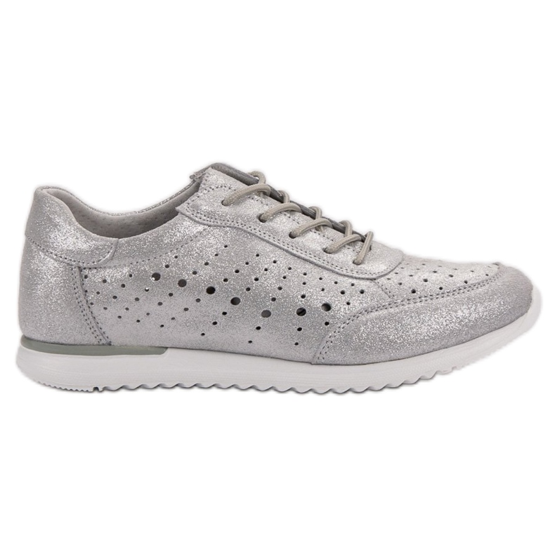 Kylie Sapatos de couro prateado cinza