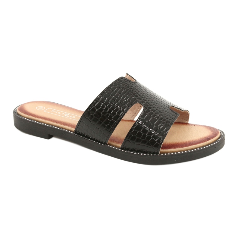 Filippo Inserção de couro preto em envernizado brilhante