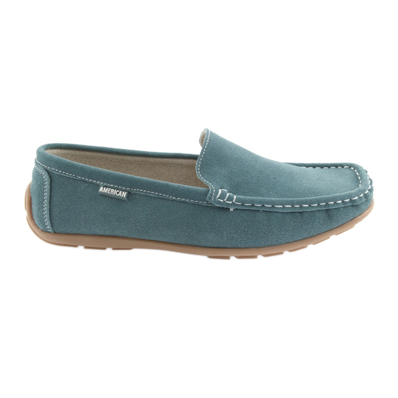 American Club Mocassins femininos, couro denim azul
