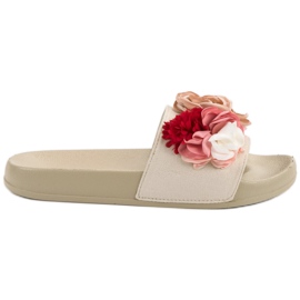 SHELOVET Chinelos Bege Com Flores SHELOVET Chinelos Bege Com Flores