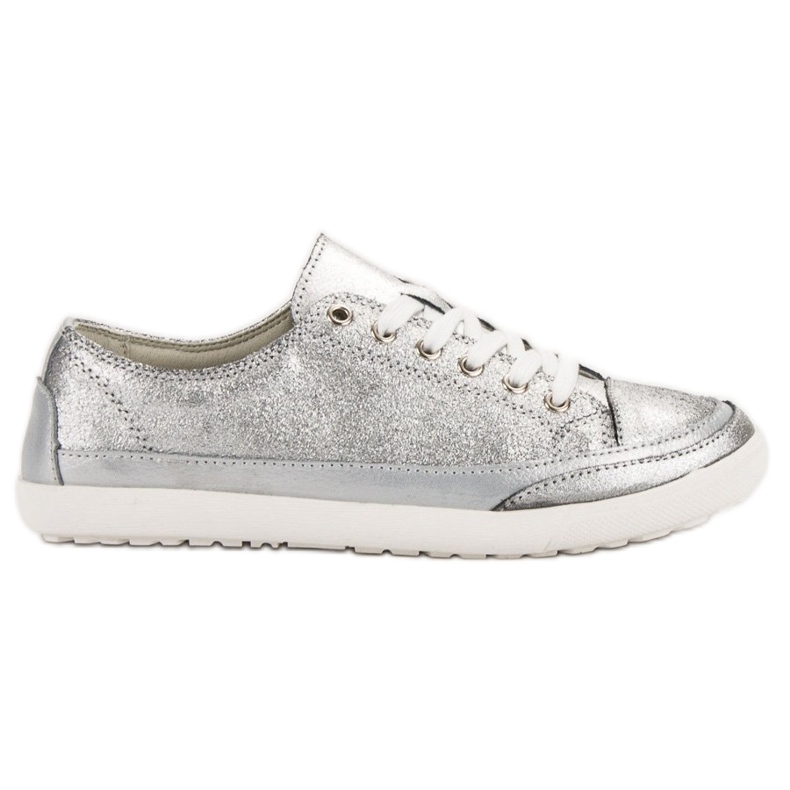 Filippo Tênis de couro prateado cinza