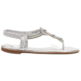 SHELOVET Sandálias prateadas com enfeites cinza