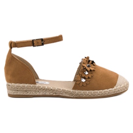 Best Shoes Alpercatas de camelo com flores castanho