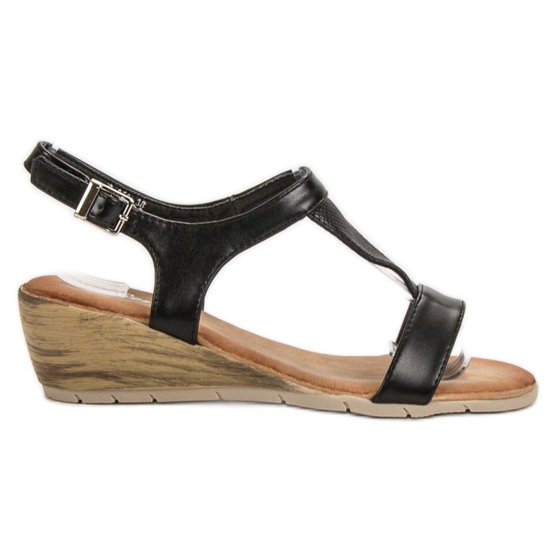 Renda Sandálias de cunha preto