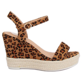 Sandálias com salto em cunha leopardo JS-2952 Leopard castanho