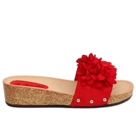 Red S63 Chinelos vermelhos com flores