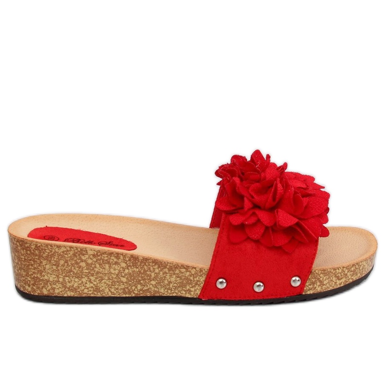 Red S63 Chinelos vermelhos com flores