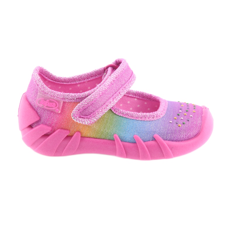 Chinelos infantis arco-íris Befado 109P183 rosa com zircões