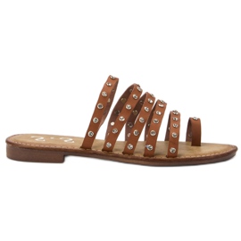 SHELOVET Chinelos com strass marrom