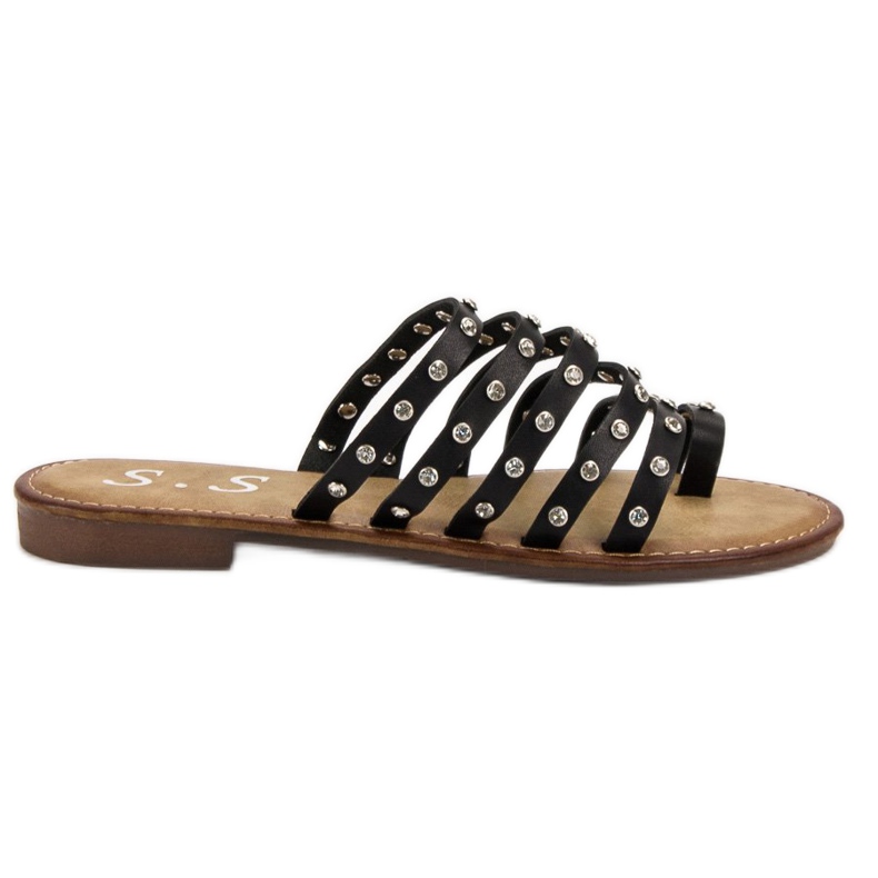 SHELOVET Chinelos com strass preto