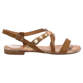 Small Swan Sandálias Com Pérolas marrom