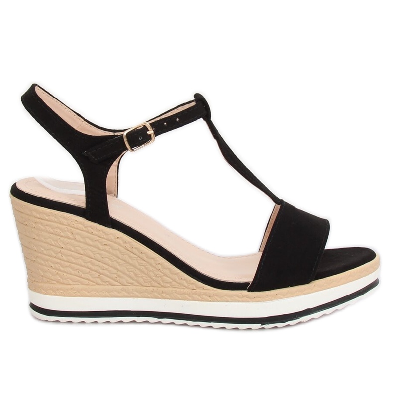 Sandálias pretas com salto em cunha H-59 Preto