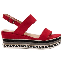 Primavera Sandálias Boho Wedge vermelho