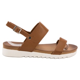 Best Shoes Camel Flat Sandals marrom