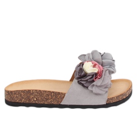 Chinelos cinza com flores 218-170 Gray roxo