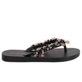 Chinelos pretos JH68 pretos com miçangas Chinelos pretos JH68 pretos com miçangas