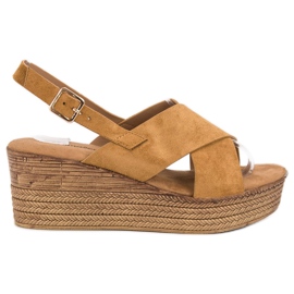 Primavera Sandálias Camel Wedge marrom