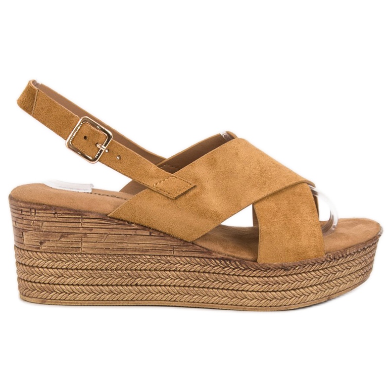 Primavera Sandálias Camel Wedge castanho