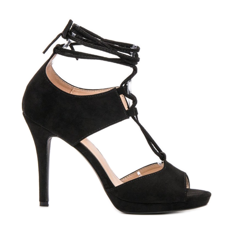 SHELOVET Salto do pé aberto amarrado preto