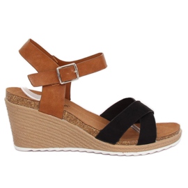 Sandálias pretas F-18 de cunha preta marrom preto