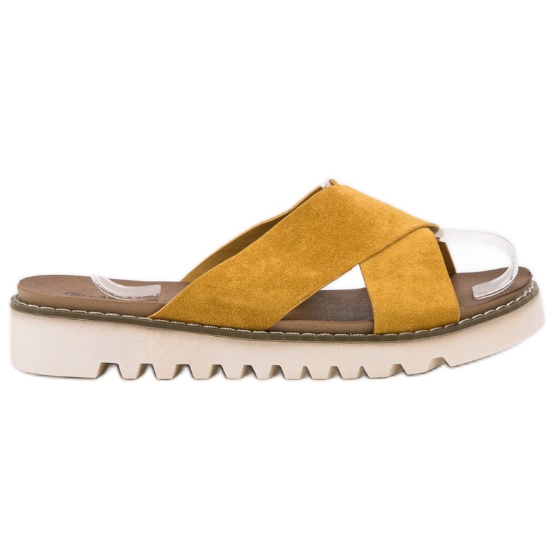Laura Mode Chinelos de camurça mostarda amarelo