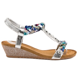 SHELOVET Sandálias de cunha decoradas cinza multicolorido