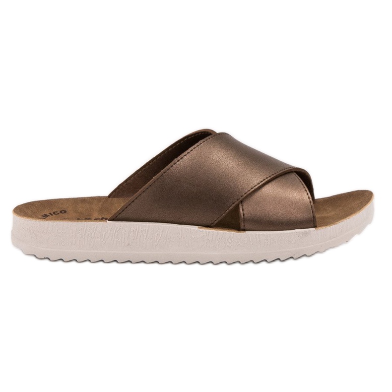 SHELOVET Chinelos de couro ecológico castanho