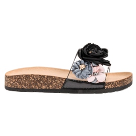 Super Me Chinelos com flores preto multicolorido