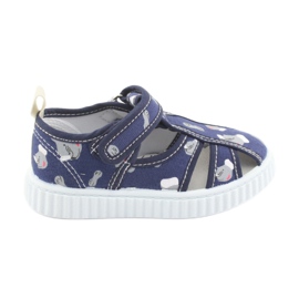 Calçado infantil American Club azul marinho com Velcro TEN 27/19 branco azul-marinho cinza