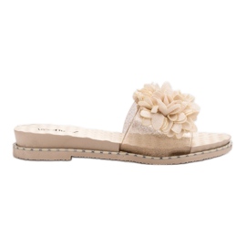 Anesia Paris Chinelos de borracha com flores marrom