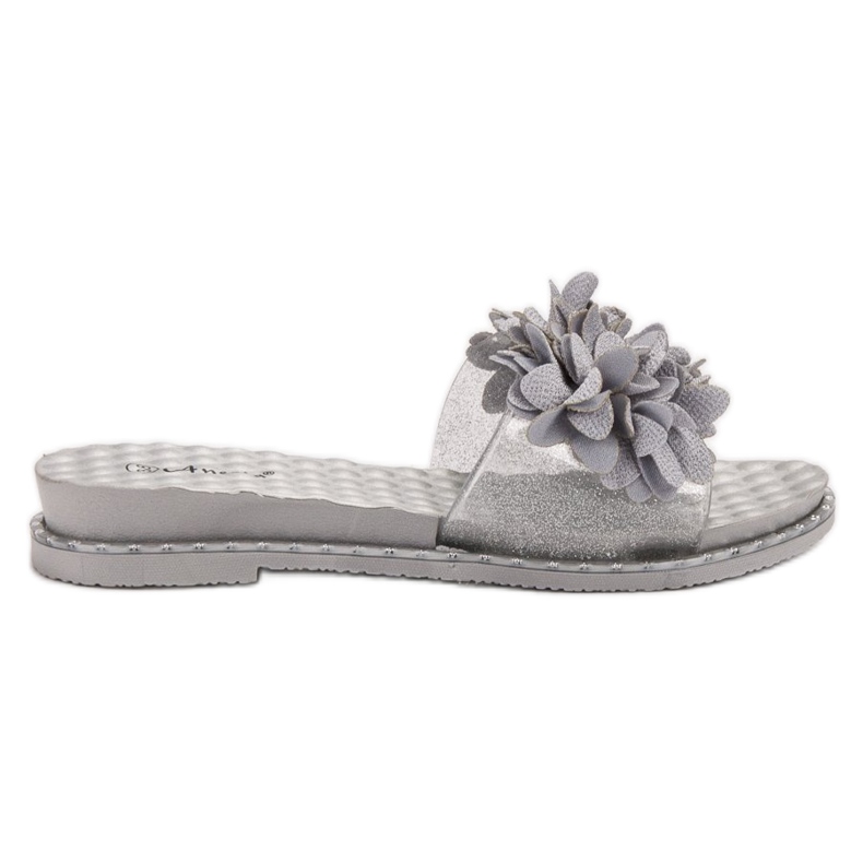 Anesia Paris Chinelos de borracha com flores cinza