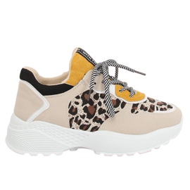 Tênis esportivos bege com estampa de leopardo BL170P marrom amarelo