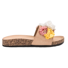 SHELOVET Chinelos de camurça com flores marrom