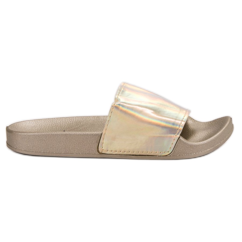 Small Swan Chinelos dourados elegantes bege