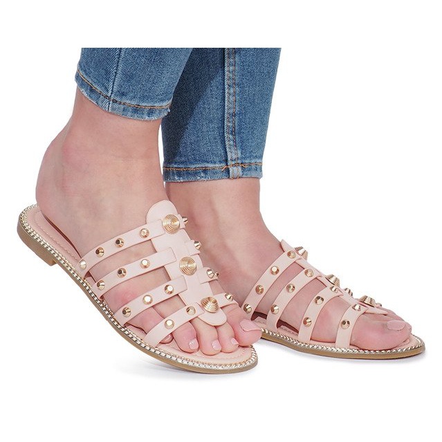 Chinelos rosa com tachas Rabelle bege