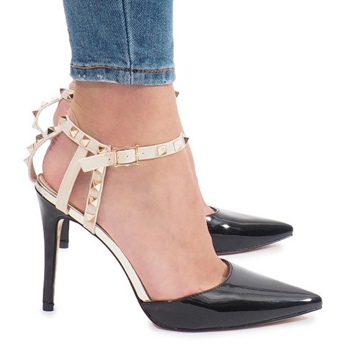 Salto laqueado preto com tachas Behati multicolorido amarelo