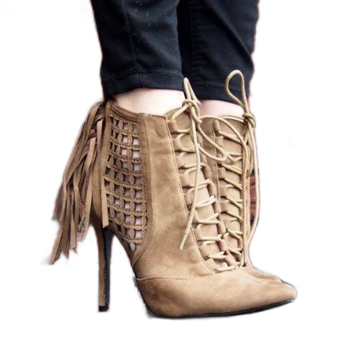 Sandálias altas ricamente decoradas 11047 cáqui