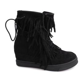 Tênis Cunha Com Franjas Boho 881-2 Preto