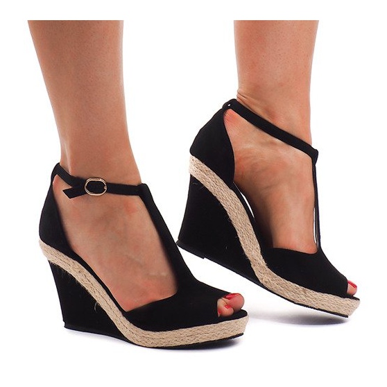 Sandálias de cunha, alpercatas 8302 pretas preto