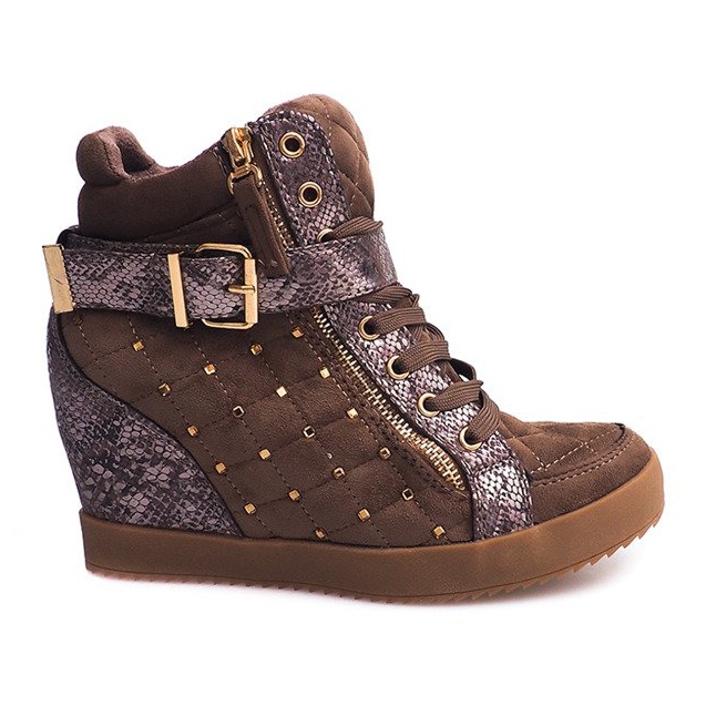 Tênis cunha 6227-Y Khaki multicolorido verde